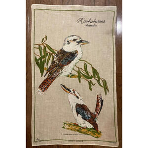 Vintage Australian Kookaburra Linen Tea Towel 18 x 29.5 Inch